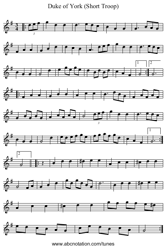 Duke of York (Short Troop) - staff notation
