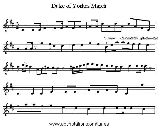 Duke of Yorkes March - staff notation