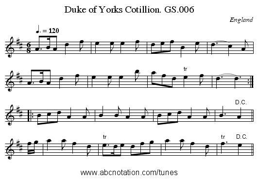 Duke of Yorks Cotillion. GS.006 - staff notation