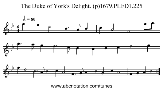Duke of York's Delight. (p)1679.PLFD1.225, The - staff notation