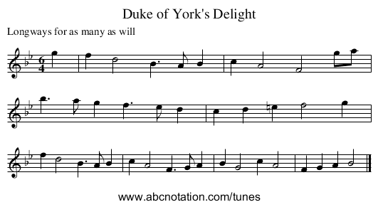 Duke of York's Delight - staff notation