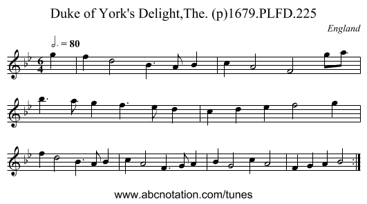 Duke of York's Delight,The. (p)1679.PLFD.225 - staff notation