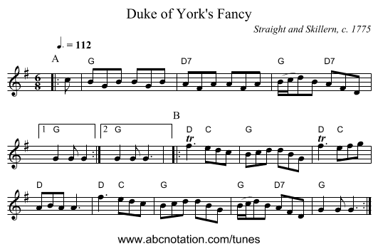 Duke of York's Fancy - staff notation