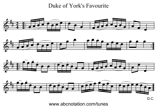 Duke of York's Favourite - staff notation