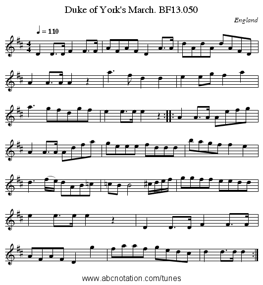 Duke of York's March. BF13.050 - staff notation