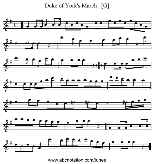 Duke of York's March   [G] - staff notation