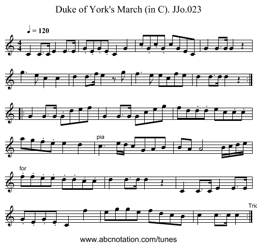 Duke of York's March (in C). JJo.023 - staff notation