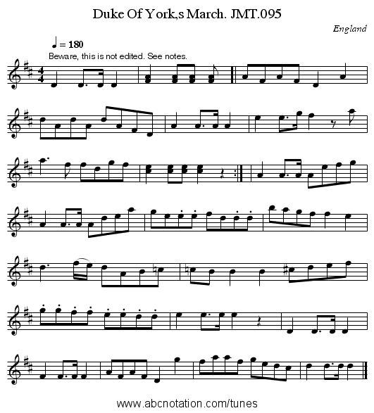 Duke Of York,s March. JMT.095 - staff notation