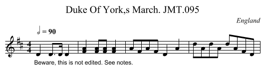 Duke Of York,s March. JMT.095 - staff notation