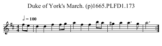 Duke of York's March. (p)1665.PLFD1.173 - staff notation