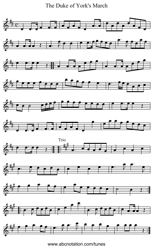Duke of York's March, The - staff notation