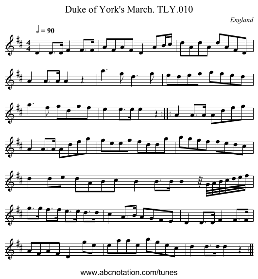 Duke of York's March. TLY.010 - staff notation