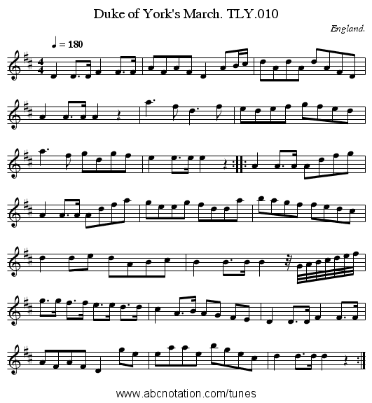 Duke of York's March. TLY.010 - staff notation