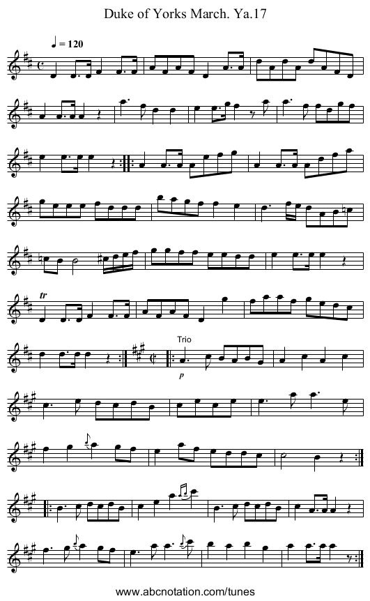 Duke of Yorks March. Ya.17 - staff notation