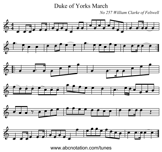 Duke of Yorks March - staff notation