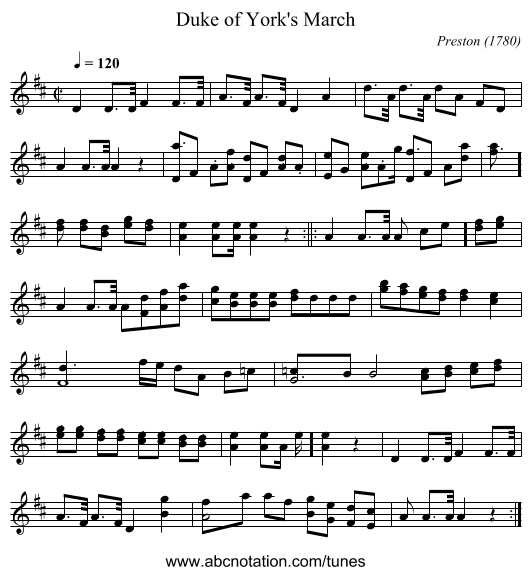 Duke of York's March - staff notation