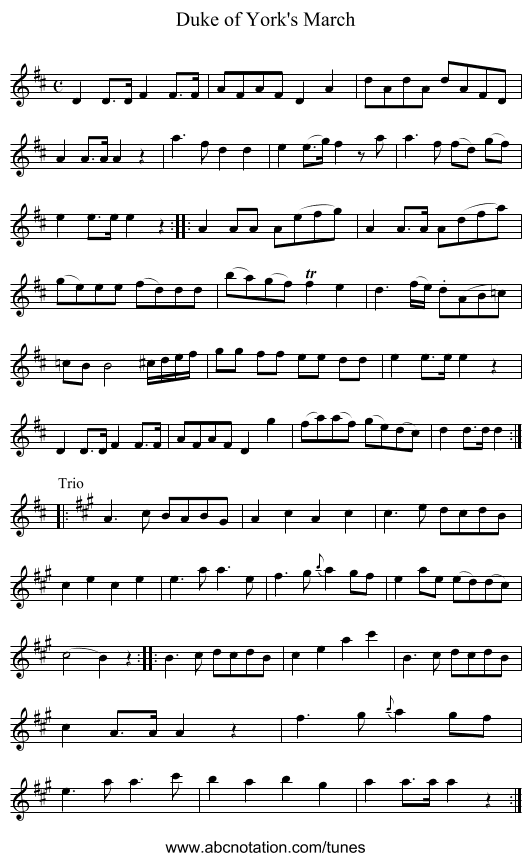 Duke of York's March - staff notation