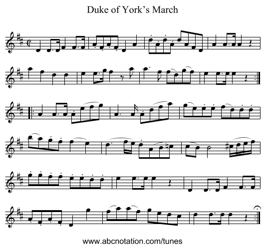 Duke of York’s March - staff notation