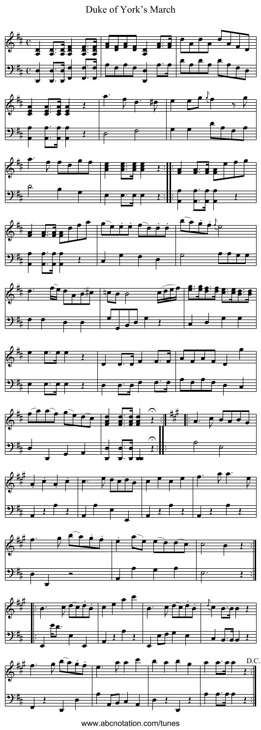 Duke of York’s March - staff notation