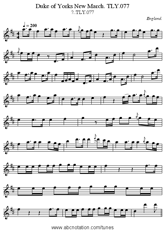 Duke of Yorks New March. TLY.077 - staff notation