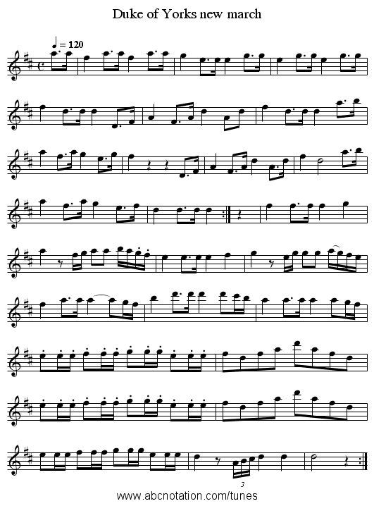 Duke of Yorks new march - staff notation