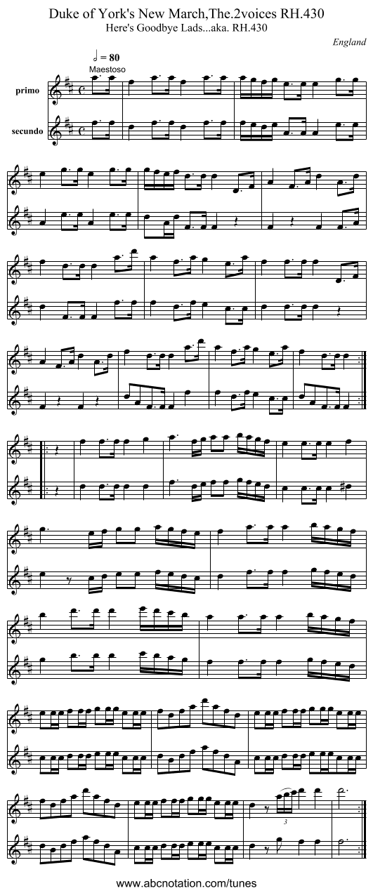 Duke of York's New March,The.2voices RH.430 - staff notation