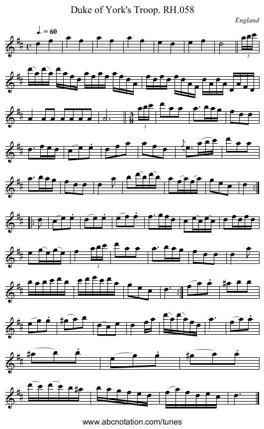 Duke of York's Troop. RH.058 - staff notation