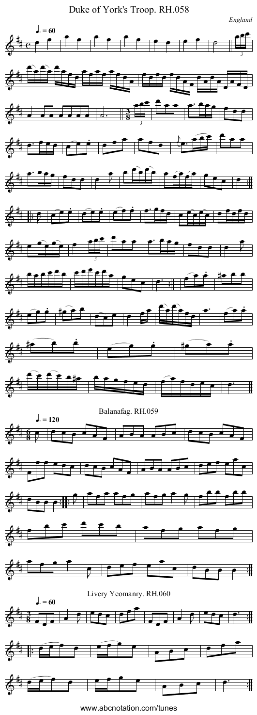 Duke of York's Troop. RH.058 - staff notation