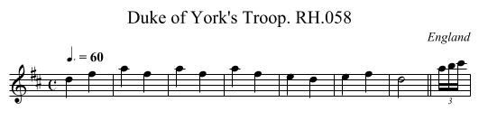 Duke of York's Troop. RH.058 - staff notation