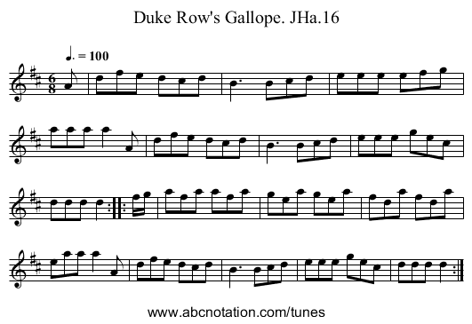 Duke Row's Gallope. JHa.16 - staff notation