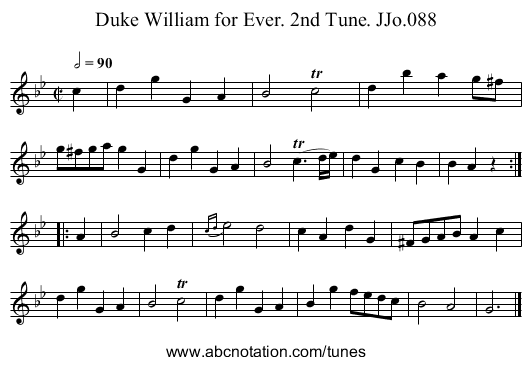 Duke William for Ever. 2nd Tune. JJo.088 - staff notation