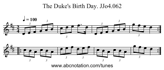 Duke's Birth Day. JJo4.062, The - staff notation