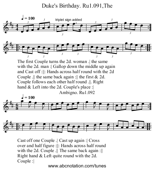 Duke's Birthday. Ru1.091,The - staff notation