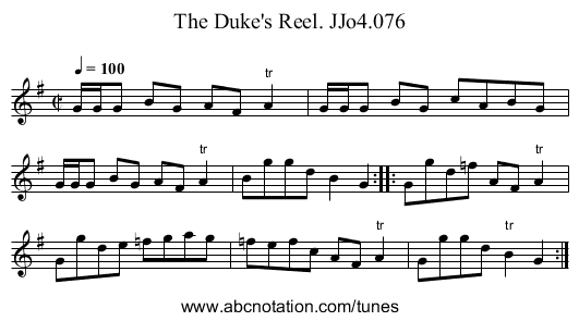 Duke's Reel. JJo4.076, The - staff notation