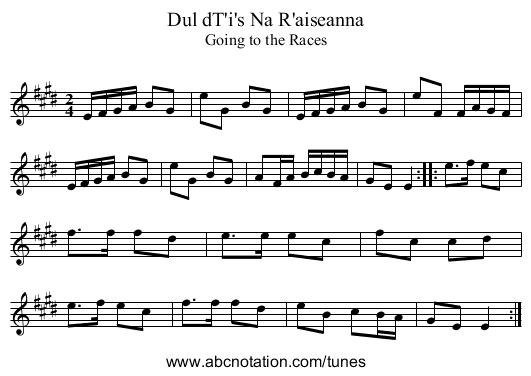 Dul dT'i's Na R'aiseanna - staff notation
