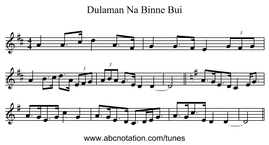 Dulaman Na Binne Bui - staff notation