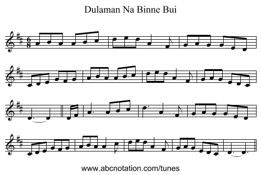 Dulaman Na Binne Bui - staff notation