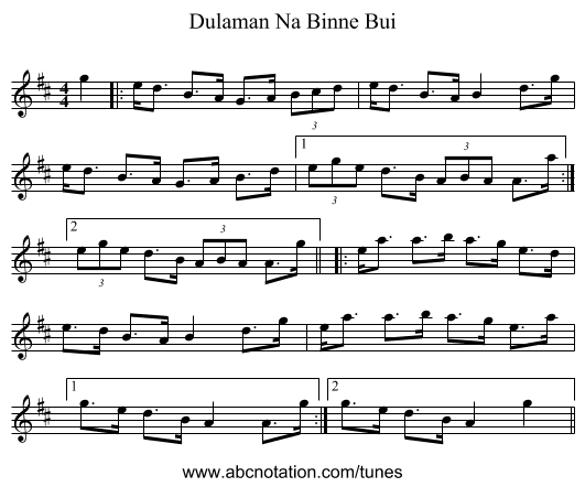Dulaman Na Binne Bui - staff notation