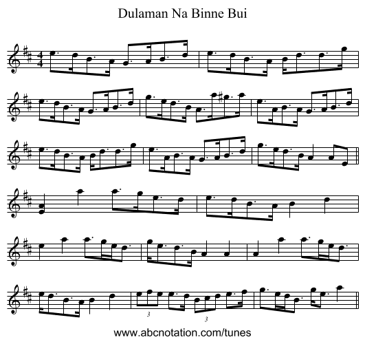 Dulaman Na Binne Bui - staff notation