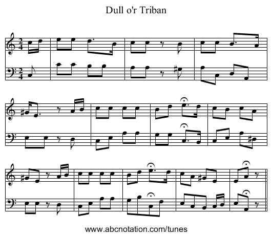 Dull o'r Triban - staff notation
