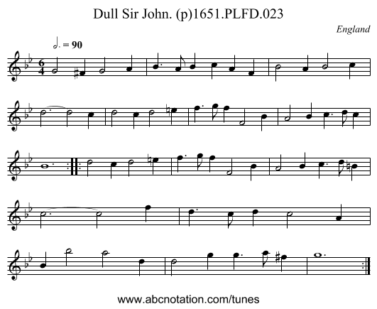 Dull Sir John. (p)1651.PLFD.023 - staff notation