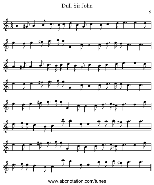 Dull Sir John - staff notation