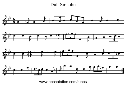 Dull Sir John - staff notation