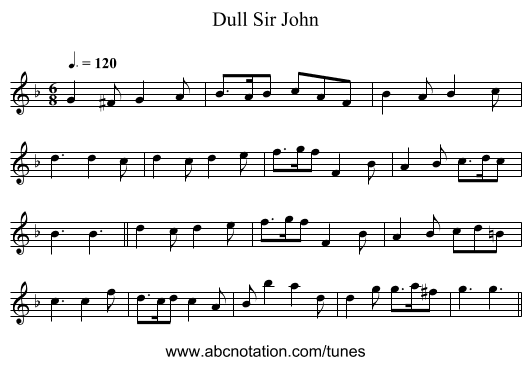 Dull Sir John - staff notation
