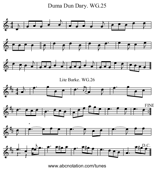 Duma Dun Dary. WG.25 - staff notation