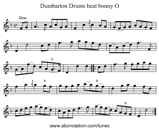 Dumbarton Drums beat bonny O - staff notation