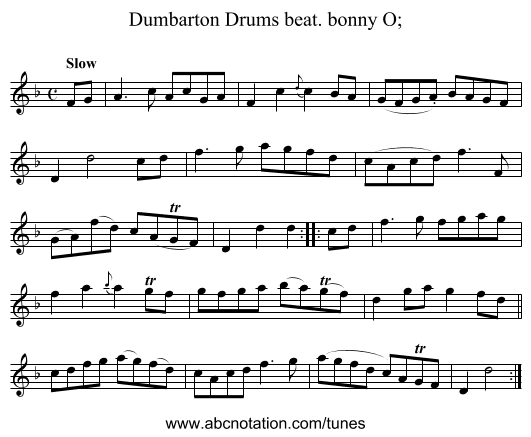 Dumbarton Drums beat. bonny O; - staff notation
