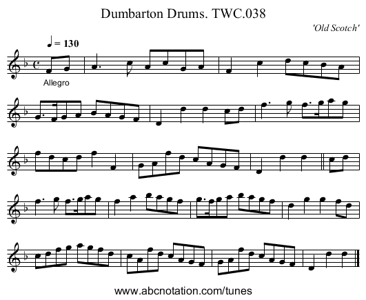 Dumbarton Drums. TWC.038 - staff notation