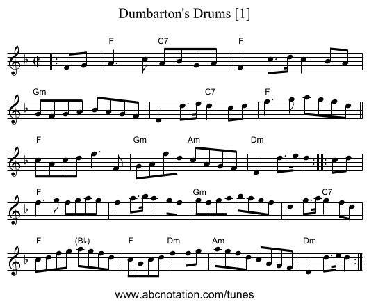 Dumbarton's Drums [1] - staff notation
