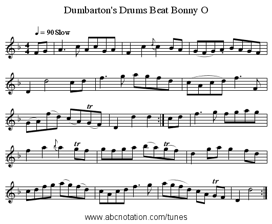 Dumbarton's Drums Beat Bonny O - staff notation